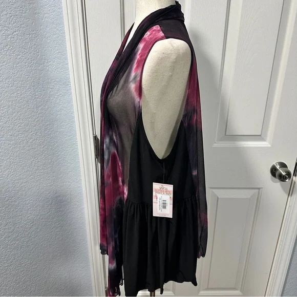 Zadie B's Size 2X Magenta Gray Sleeveless Cardigan Vest Modest kimono Layer - Picture 5 of 9